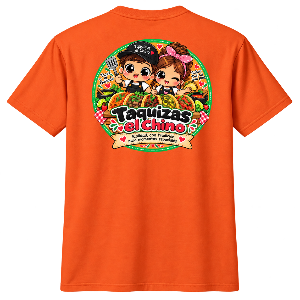 Playera naranja Taquizas el Chino